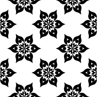 Beyaz arka planda siyah çiçek süsleme. Tekstil ve duvar kağıtları için seamless modeli