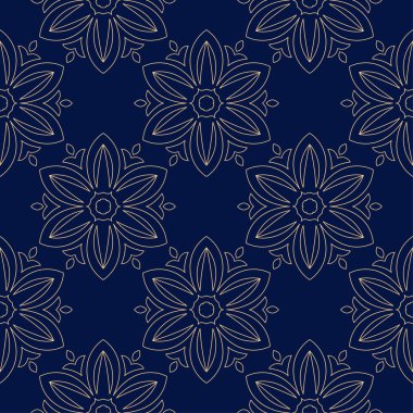 Mavi zemin üzerine altın çiçek. Tekstil ve duvar kağıtları için seamless modeli