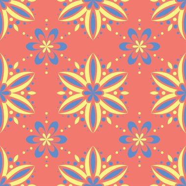 Çiçek kırmızı seamless modeli. Arka plan duvar kağıtları, Tekstil ve kumaş için sarı ve mavi çiçek öğeleri ile parlak renkli