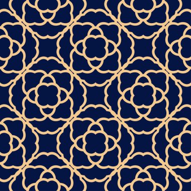 Mavi zemin üzerine altın çiçek. Tekstil ve duvar kağıtları için seamless modeli