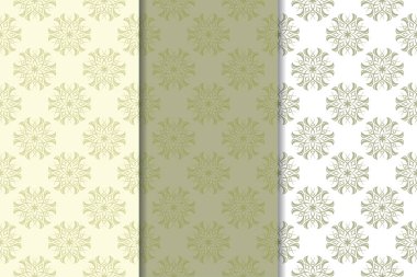 Zeytin yeşili çiçek arka planlar. Tekstil ve duvar kağıtları için dikişsiz desen seti