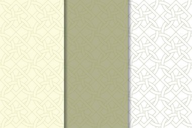 Zeytin yeşili ve web, Tekstil ve duvar kağıtları için geometrik Dikişsiz desen beyaz set