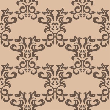 Bej renkli arka plan üzerinde kahverengi çiçek süs tasarım. Tekstil ve duvar kağıtları için seamless modeli