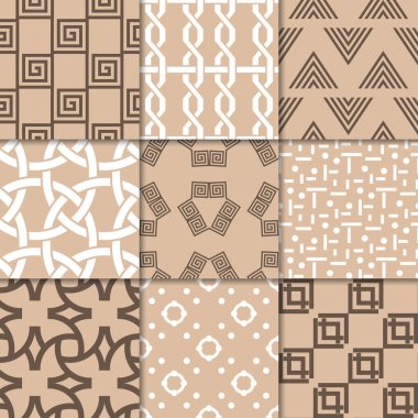 Kahverengi Bej geometrik süsler. Web, Tekstil ve duvar kağıtları için dikişsiz desen koleksiyonu