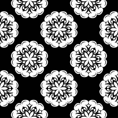 Siyah ve beyaz çiçek süsleme. Tekstil ve duvar kağıtları için seamless modeli