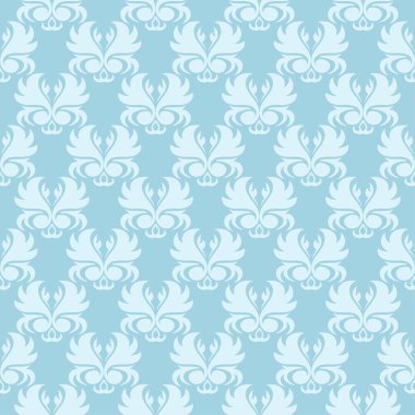 Mavi zemin üzerine beyaz çiçek süsleme. Tekstil ve duvar kağıtları için seamless modeli