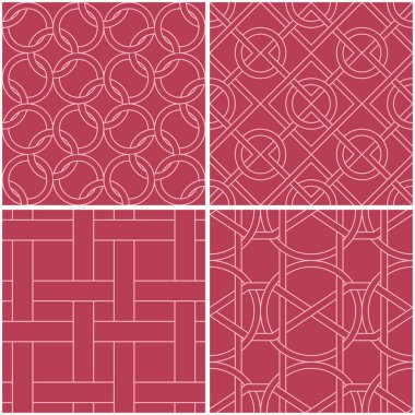 Geometrik desenler. Soluk kırmızı sorunsuz arka planlar kümesi. Vektör çizim