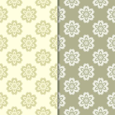 Zeytin yeşili çiçek arka planlar. Tekstil ve duvar kağıtları için dikişsiz desen seti