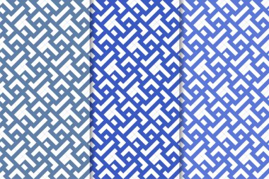 Web, Tekstil ve duvar kağıtları için geometrik Dikişsiz desen mavi seti