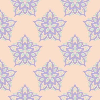 Çok renkli çiçek seamless modeli. Bej renkli arka plan duvar kağıtları, Tekstil ve kumaş için mor ve mavi çiçek öğeleri ile