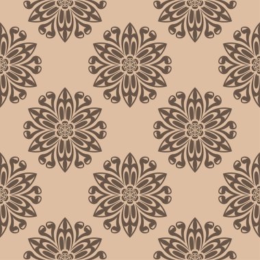 Bej renkli arka plan üzerinde kahverengi çiçek tasarım. Tekstil ve duvar kağıtları için seamless modeli