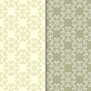 Zeytin yeşili çiçek desenleri. Tekstil ve duvar kağıtları için dikişsiz desen seti