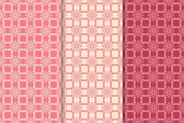 Kiraz kırmızı çiçekli süsler. Dikey Dikişsiz desen seti. Duvar kağıdı arka plan