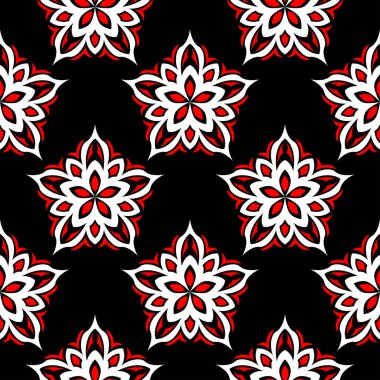 Çiçek elemanları ile Seamless modeli. Siyah kırmızı beyaz bir arka plan duvar kağıtları, Tekstil ve kumaş için