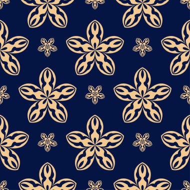 Koyu mavi zemin üzerine altın çiçek öğe. Tekstil ve duvar kağıtları için seamless modeli