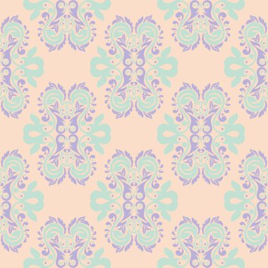 Bej renkli çiçek arka plan. Duvar kağıtları, Tekstil ve kumaş için mor ve mavi elemanları ile Seamless modeli