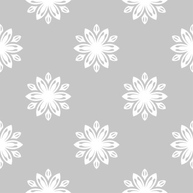 Gri arka plan üzerinde beyaz çiçek süsleme. Tekstil ve duvar kağıtları için seamless modeli