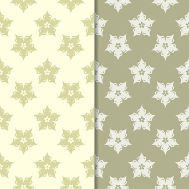 Zeytin yeşili ve bej çiçek arka planlar. Tekstil ve duvar kağıtları için dikişsiz desen seti