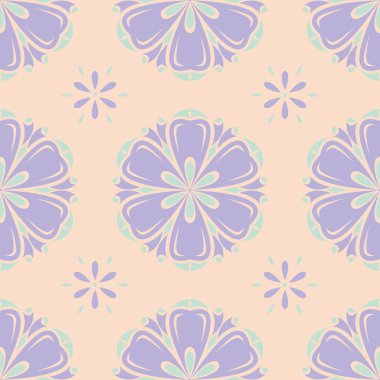 Çok renkli çiçek seamless modeli. Bej renkli arka plan duvar kağıtları, Tekstil ve kumaş için mor ve mavi çiçek öğeleri ile