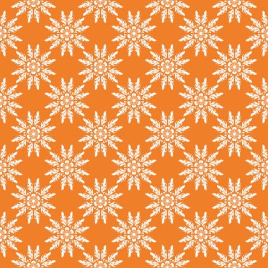 Turuncu zemin üzerine beyaz çiçek süsleme. Tekstil ve duvar kağıtları için seamless modeli