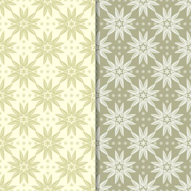 Zeytin yeşili ve bej çiçek arka planlar. Tekstil ve duvar kağıtları için dikişsiz desen seti