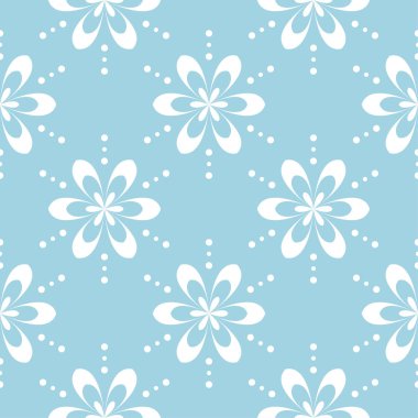 Mavi zemin üzerine beyaz çiçek süsleme. Tekstil ve duvar kağıtları için seamless modeli