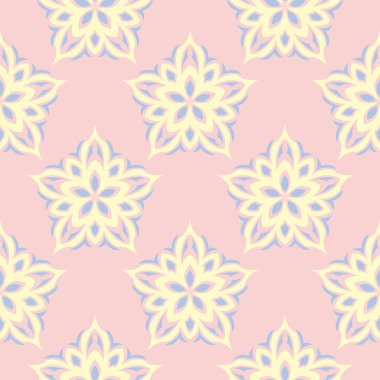 Pembe çiçek seamless modeli ile duvar kağıdı, Tekstil ve kumaş için ışık mavi ve sarı çiçek öğeleri