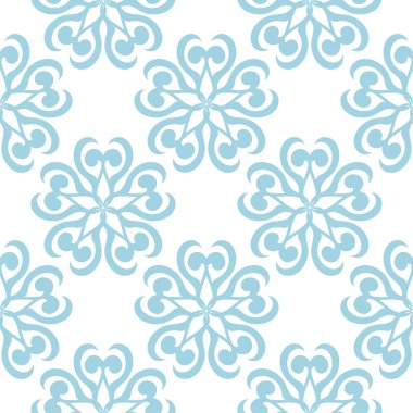 Beyaz zemin üzerine mavi çiçek süsleme. Tekstil ve duvar kağıtları için seamless modeli