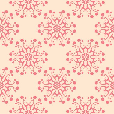 Bej renkli arka plan üzerinde kırmızı çiçekli süs. Tekstil ve duvar kağıtları için seamless modeli