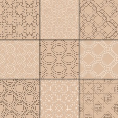 Kahverengi Bej geometrik süsler. Web, Tekstil ve duvar kağıtları için dikişsiz desen koleksiyonu