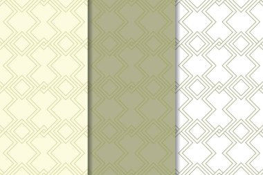 Zeytin yeşili ve beyaz geometrik süsler. Web, Tekstil ve duvar kağıtları için dikey Dikişsiz desen seti