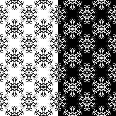 Siyah ve beyaz çiçek arka planlar. Tekstil ve duvar kağıtları için dikişsiz desen seti