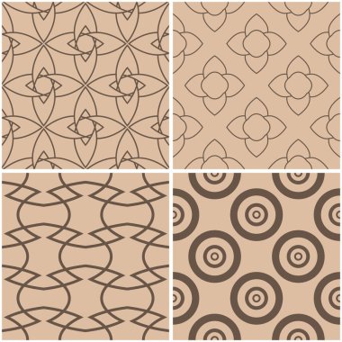 Geometrik desenler. Sorunsuz arka plan bej ve kahverengi kümesi. Vektör çizim.