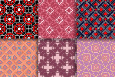 Kesintisiz geometrik desenler. Tekstil, kumaş veya duvar kağıtları için renkli arka planlar topluluğu