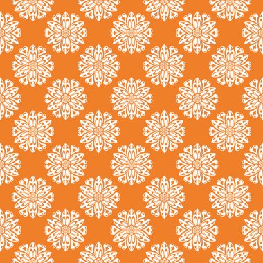 Turuncu çiçek süsleme beyaz elemanları ile. Tekstil ve duvar kağıtları için seamless modeli