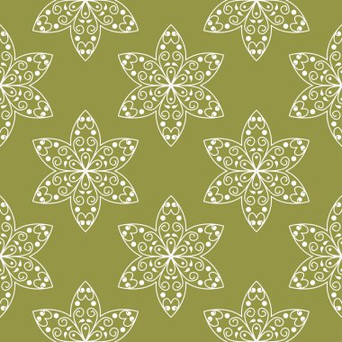 Zeytin yeşil zemin üzerine beyaz çiçek tasarım. Tekstil ve duvar kağıtları için seamless modeli