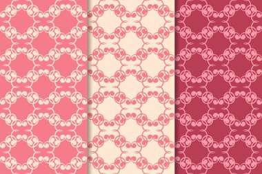 Kırmızı çiçekli süsler kümesi. Kiraz pembe dikey Dikişsiz desen. Duvar kağıdı arka plan