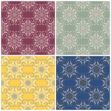 Çiçek desenleri sorunsuz. Renkli arka planlar ile tekstil ve duvar kağıtları için çiçek öğeleri kümesi