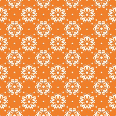 Turuncu zemin üzerine beyaz çiçek tasarım. Tekstil ve duvar kağıtları için seamless modeli