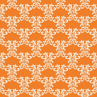 Turuncu zemin üzerine beyaz çiçek tasarım. Tekstil ve duvar kağıtları için seamless modeli