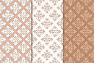 Çiçek süsler kümesi. Kahverengi, bej ve beyaz Dikişsiz desen Tekstil ve duvar kağıtları için