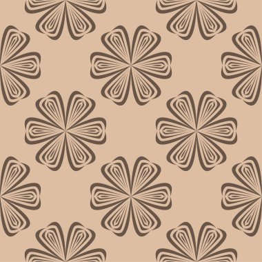 Bej renkli arka plan üzerinde kahverengi çiçek süsleme. Tekstil ve duvar kağıtları için seamless modeli