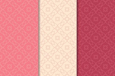 Kiraz kırmızısı geometrik süsler. Web, Tekstil ve duvar kağıtları için dikey Dikişsiz desen seti