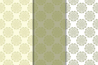 Zeytin yeşili kümesi çiçek süsler. Tekstil ve duvar kağıtları için dikişsiz desen