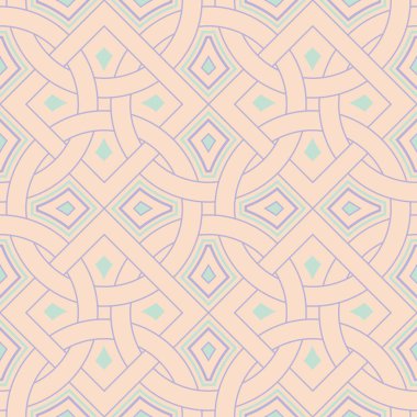 Geometrik seamless modeli. Bej renkli arka plan duvar kağıtları, Tekstil ve kumaş için mor ve mavi öğeleri ile