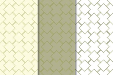 Zeytin yeşili ve beyaz geometrik süsler. Web, Tekstil ve duvar kağıtları için dikey Dikişsiz desen seti