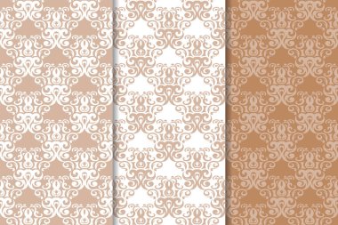 Kahverengi çiçek süsler. Tekstil ve duvar kağıtları için dikey Dikişsiz desen seti