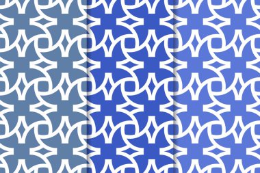 Mavi geometrik süsler. Web, Tekstil ve duvar kağıtları için dikey Dikişsiz desen seti