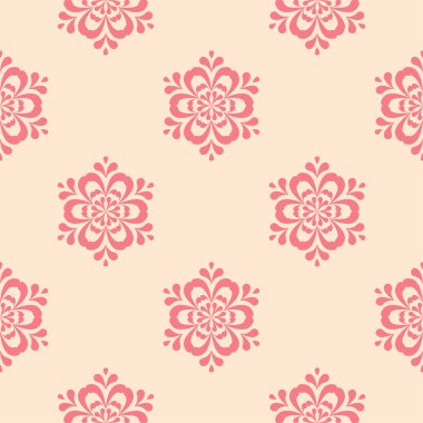 Kırmızı ve bej çiçekli süs. Tekstil ve duvar kağıtları için seamless modeli