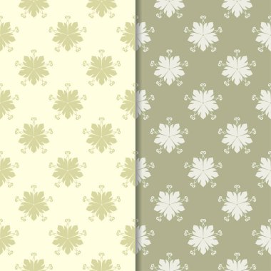 Zeytin yeşili çiçek süs arka planlar. Tekstil ve duvar kağıtları için dikişsiz desen seti